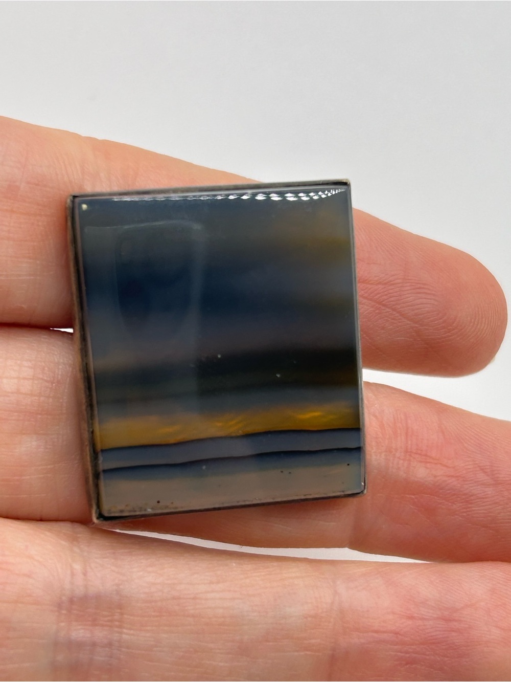ED HARRIS LARGE 925 SINGLE CUFFLINK SIGNED BANDED AGATE LANDSCAPE SCENE